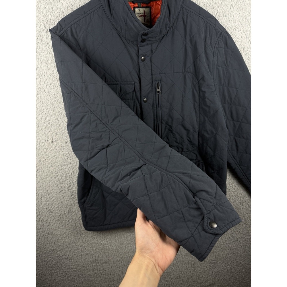 Relwen Quilted Insulated Tanker Snap Zip Up Jacket Size L Charcoal Blue/Orange - Picture 7 of 11